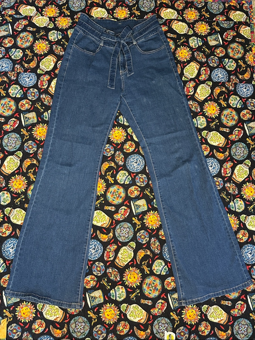 Women’s High-Rise Tie-Waist Flare Jeans - Blue